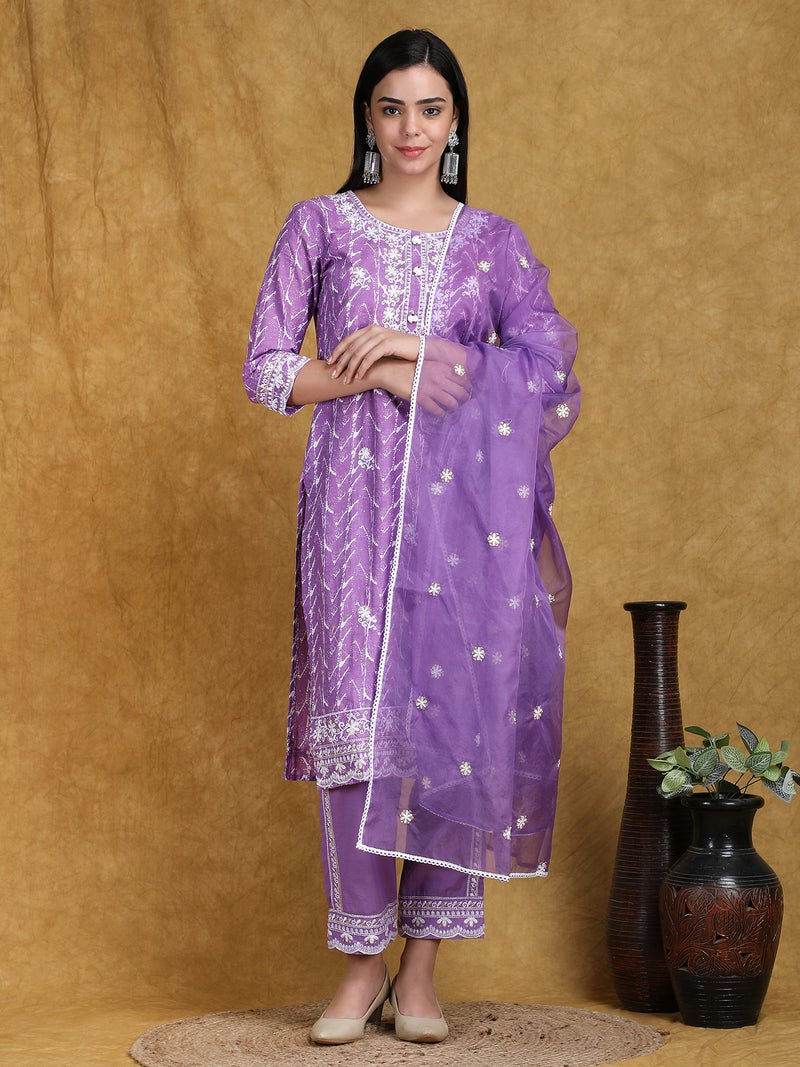 Shifory Floral Purple Embroidered Kurta Set for Women - Image 1